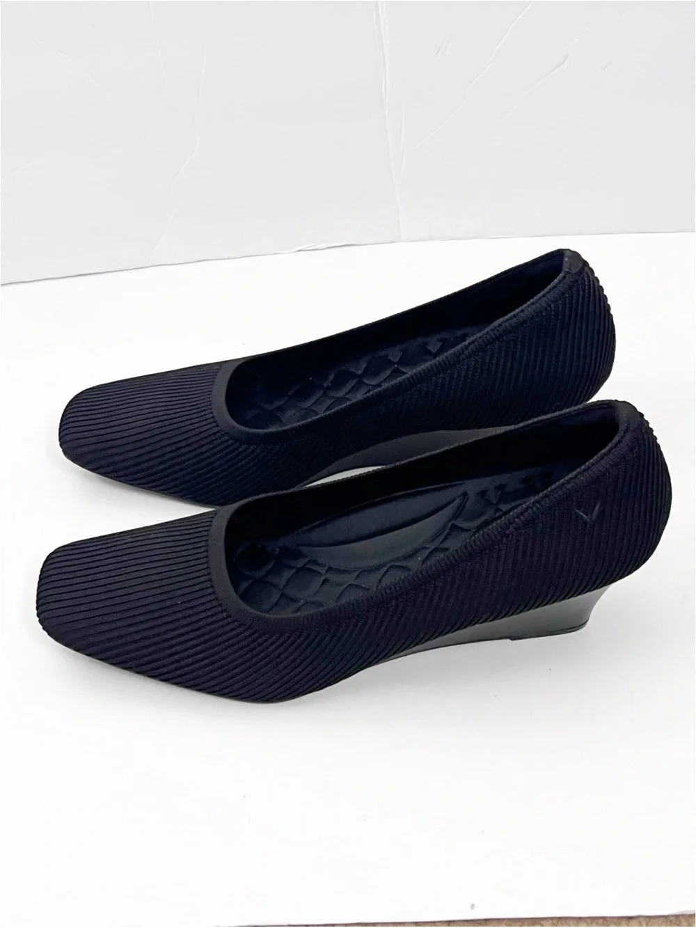 VIVAIA Black Square Toe Wedge Heel Slip On Loafers Shoes EU42 Casual Comfort
